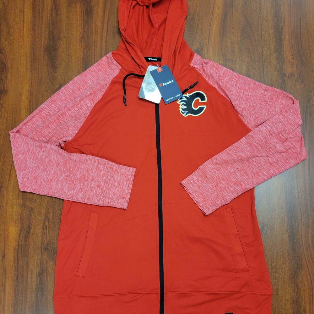 New Women's Fanatics Stretch NHL Calgary Flames Full Zip Hoodie Size Large